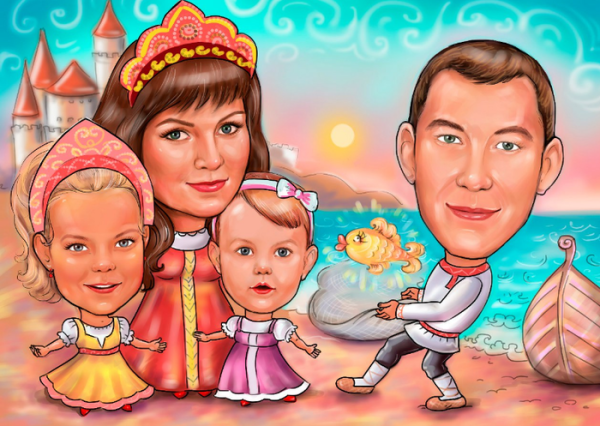 Шарж семья 4 человека