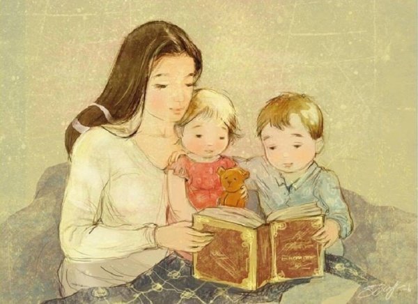 Мама читает книгу ребенку рисунок