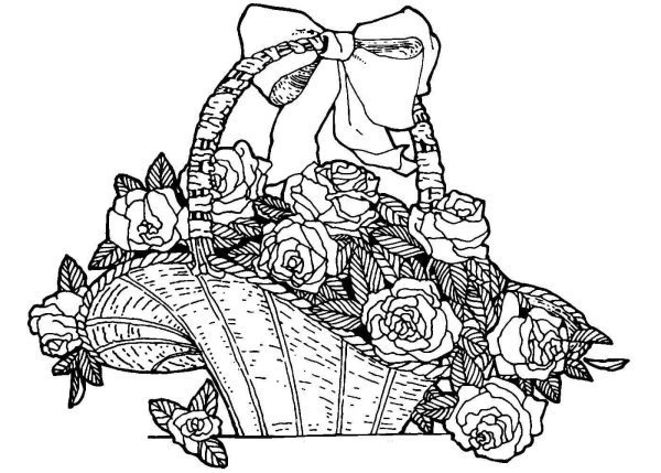 Раскраска корзина с цветами