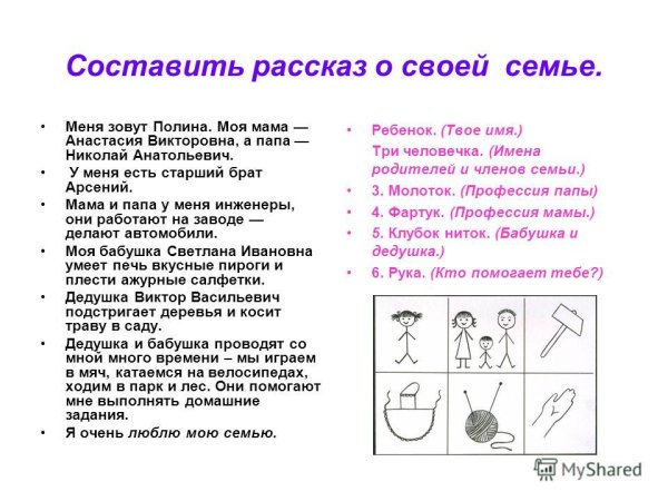 Схема составления рассказа о семье для дошкольников