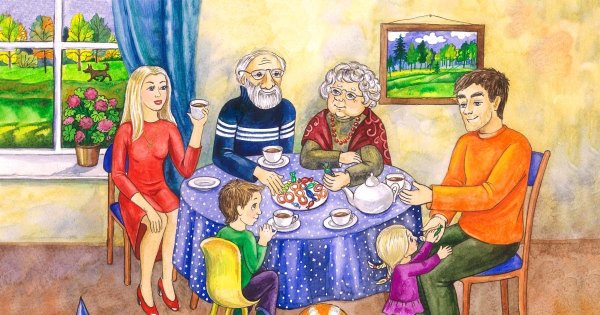 Рисунок чаепитие семьей