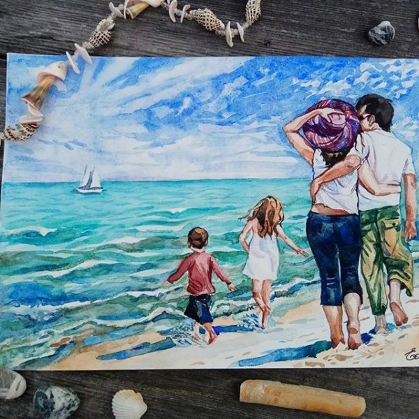 Семья на море иллюстрация