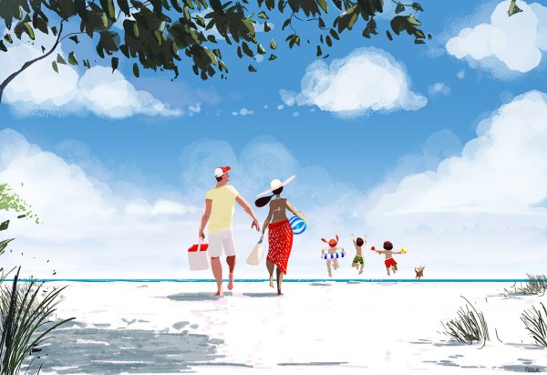 Паскаль Кэмпион семья на пляже иллюстрации