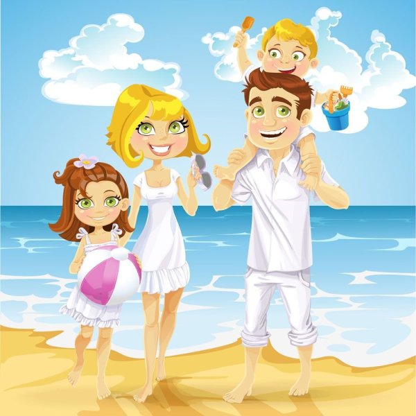 Семья на море иллюстрация