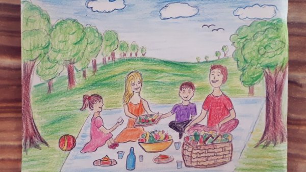 Семья на пикнике рисунок