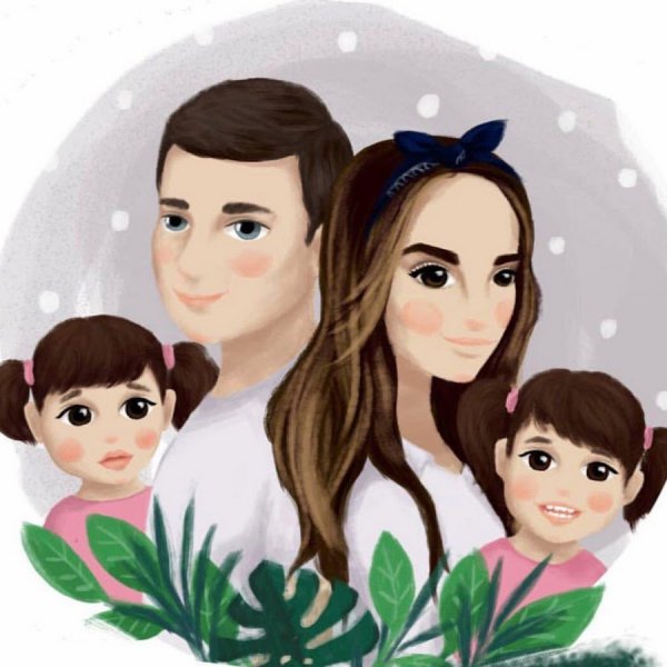 Иллюстрация семьи с двумя дочками