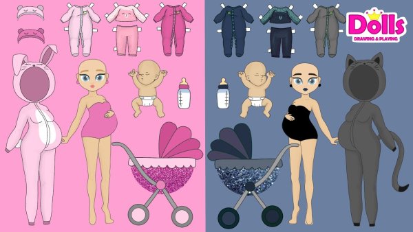 Бумажная беременная кукла с одеждой