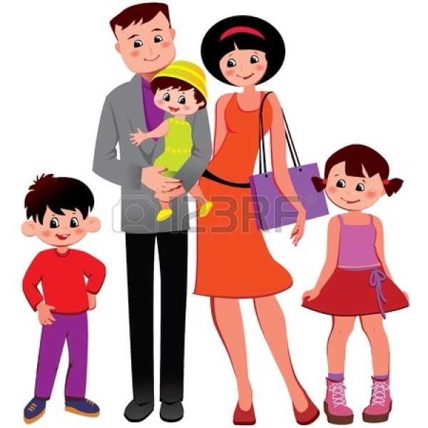 Мультяшная семья с тремя детьми