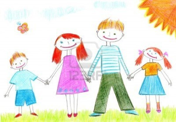 Детский рисунок семья 4 человека