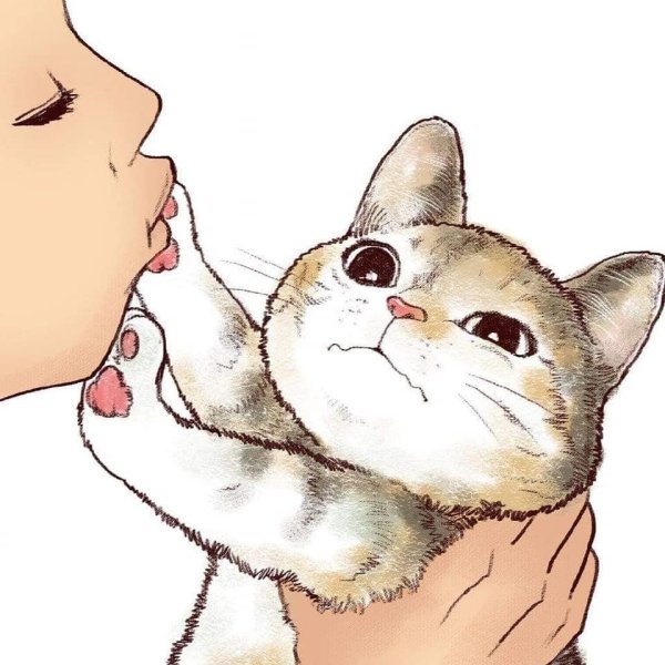 Девочка целует кота
