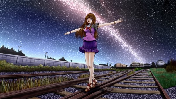 Девушка на рельсах арт