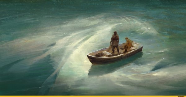 Человек плывет на лодке