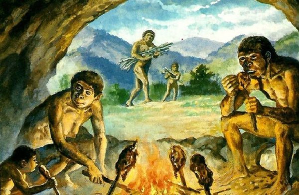 Человек прямоходящий у костра