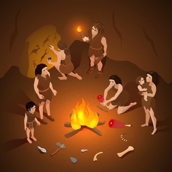Пещерные люди у костра