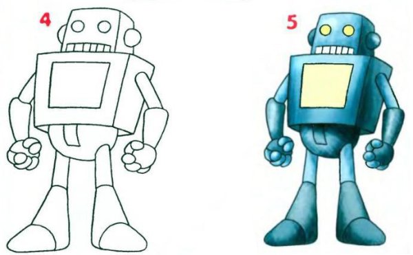 Поэтапное рисование робота для детей