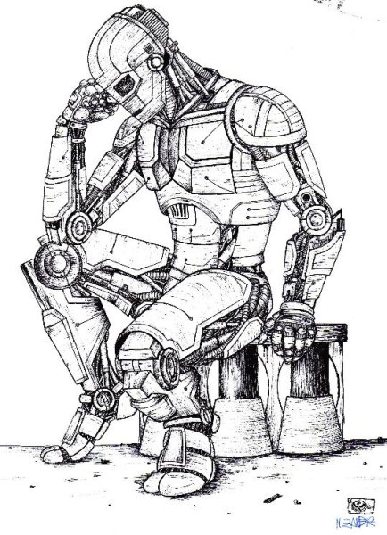 Нарисованный робот воин