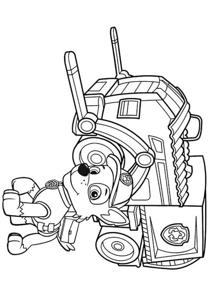 Раскраска Щенячий патруль Рокки с машиной