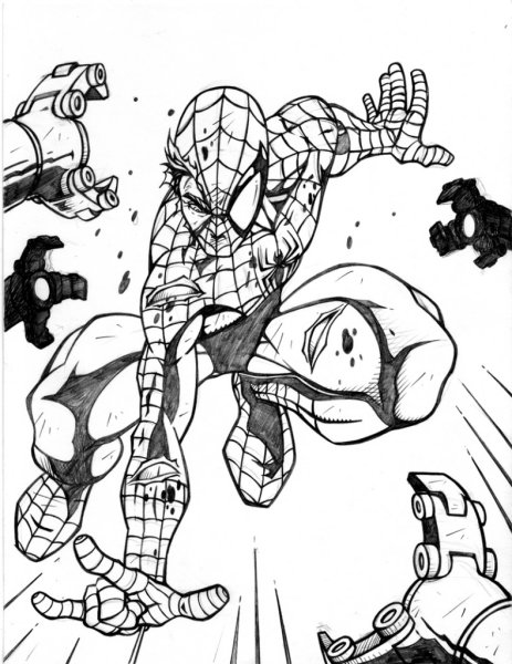 Раскраска Марвел человек паук и Железный человек