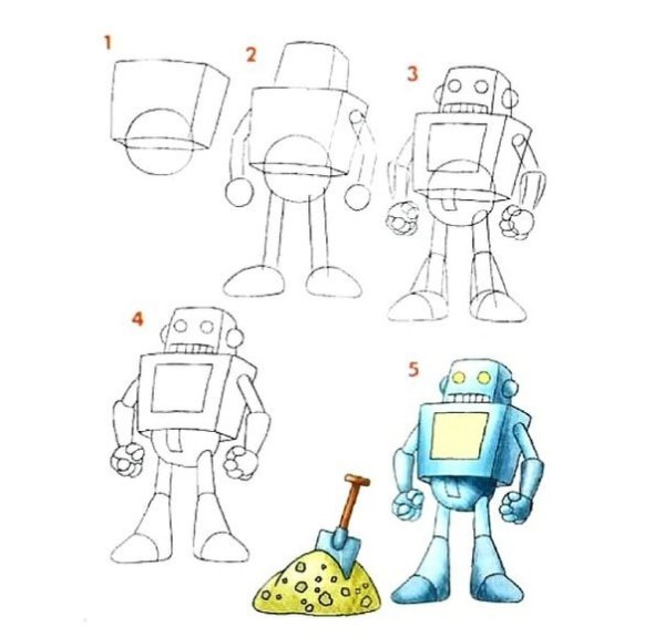 Схема рисования робота для детей