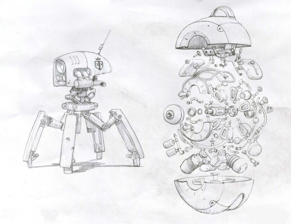 Космический робот скетч карандашом