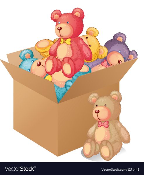 Коробка с игрушками на белом фоне