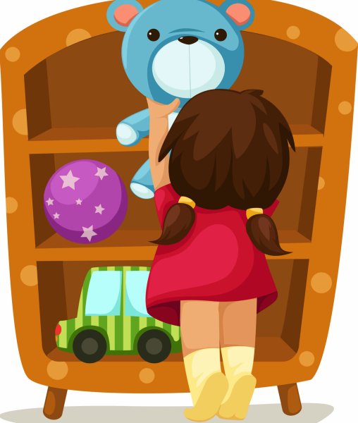 Ребенок убирает игрушки нарисованный