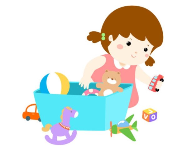Ребенок убирает игрушки