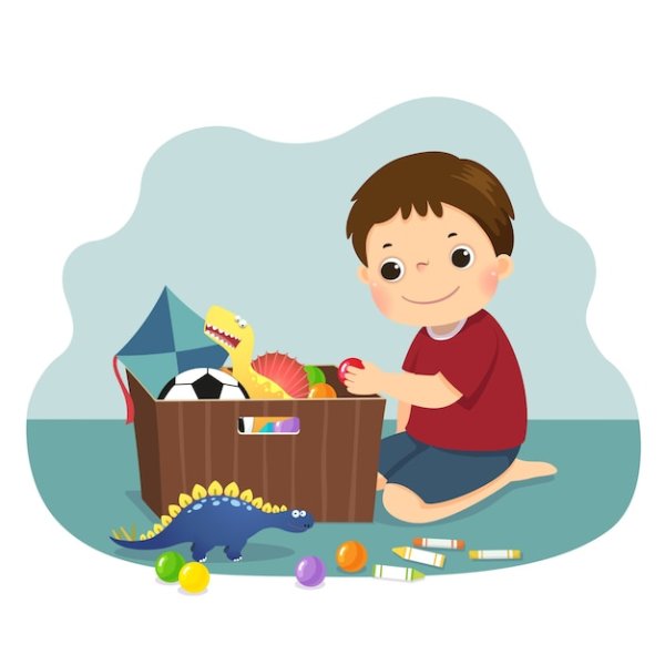 Ребенок убирает игрушки рисунок