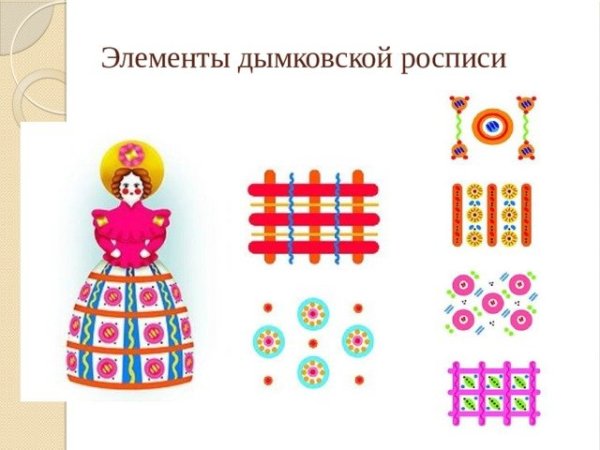 Элементы дымковской росписи барышни