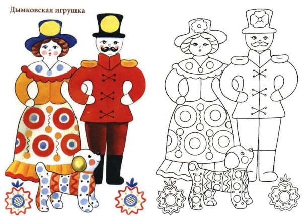 Раскраска народные промыслы России для детей Дымковская игрушка