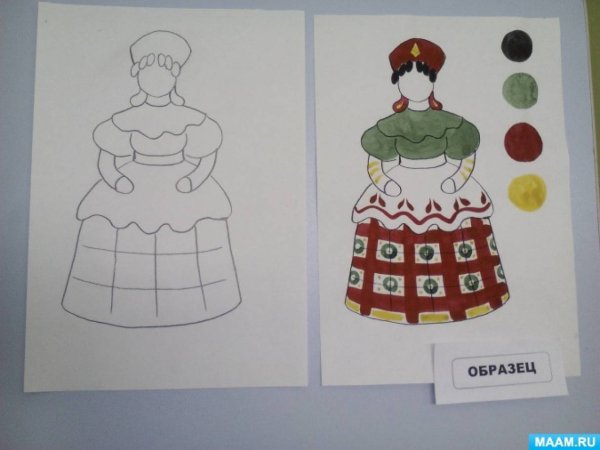 Дымковская Барыня раскраска для детей