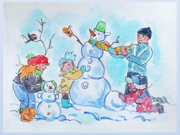 Рисунок на тему зимняя прогулка