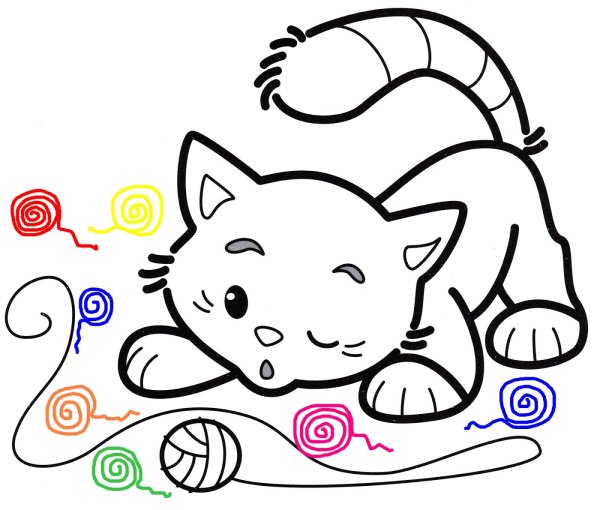 Раскраска кот с клубком
