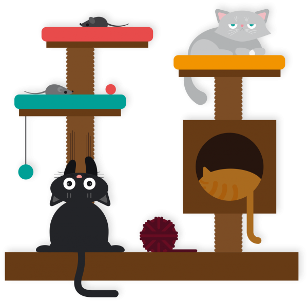 Кошачьи игрушки и домики