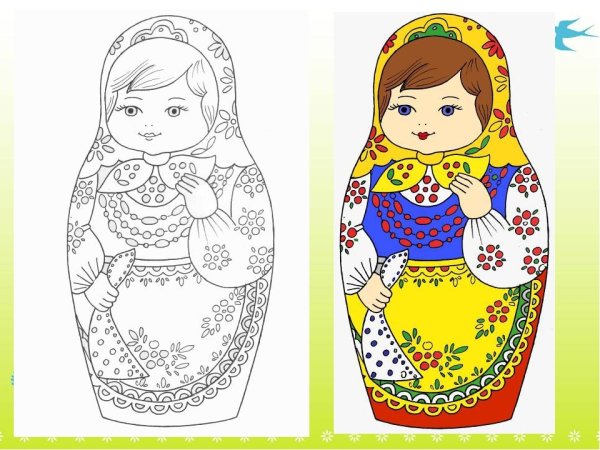 Поэтапное рисование матрешки