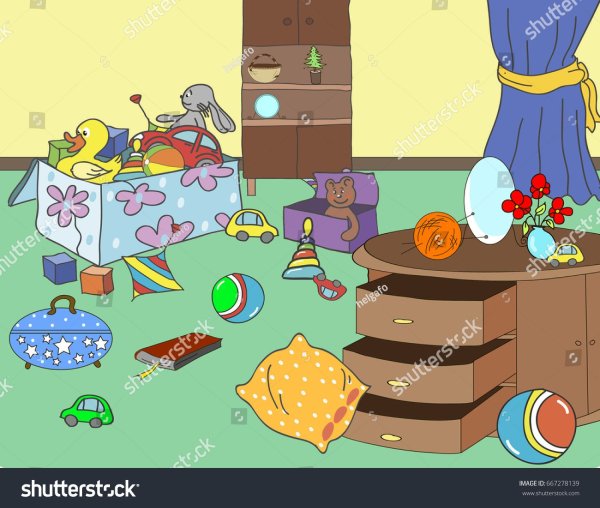 Рисованная детская комната с игрушками