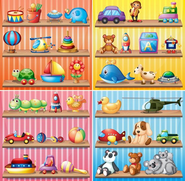 Расставь игрушки по полкам