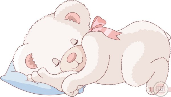 Спящий Медвежонок на подушке