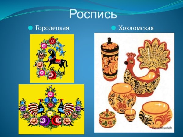 Городецкая роспись и Хохломская роспись