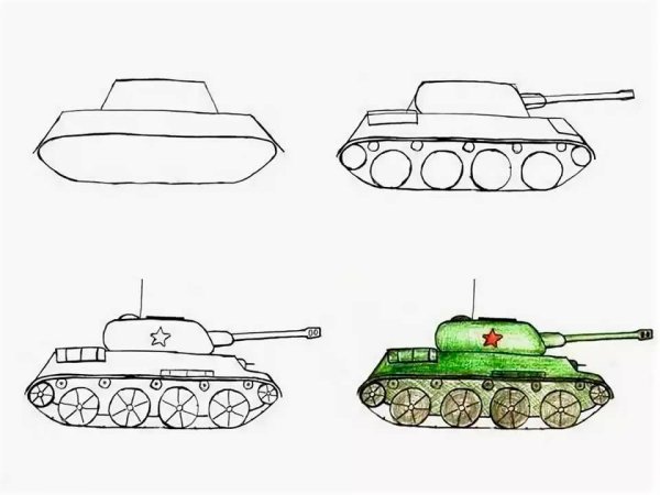 Танк рисунок сбоку легкий