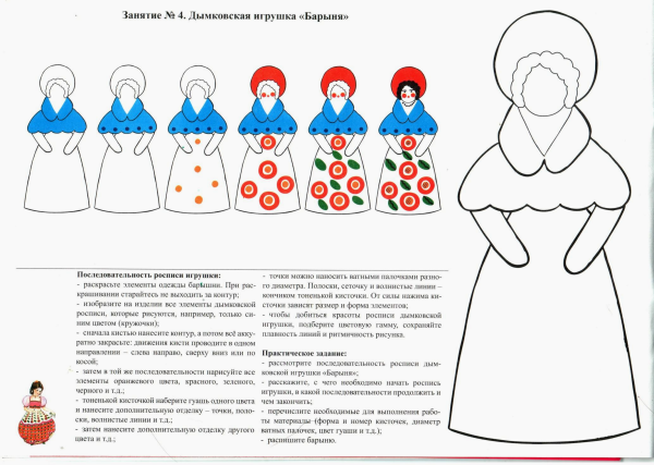 Дымковская роспись Барыня раскраска
