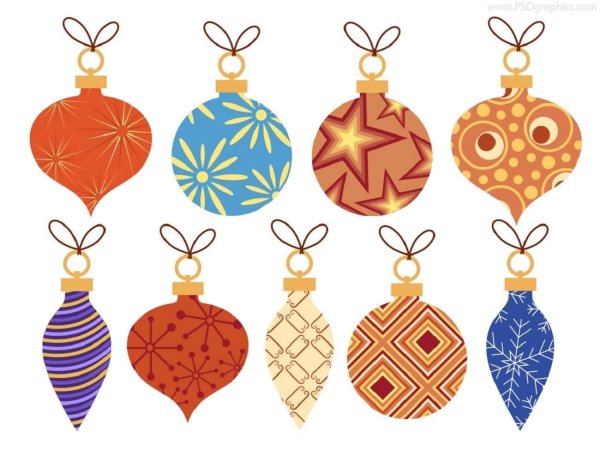 Разноцветные новогодние игрушки