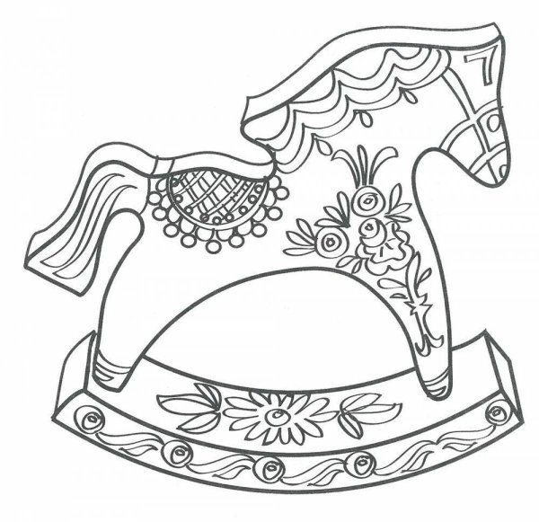 Раскраска конь качалка Городецкая роспись