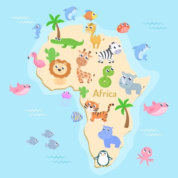 Карта Африки с животными для детей