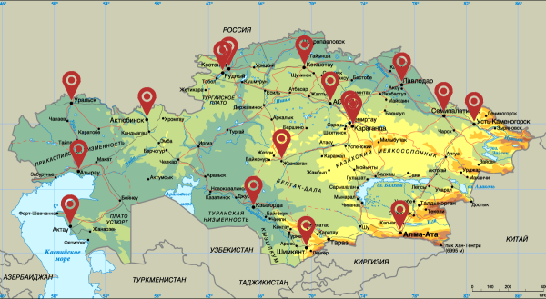 Карта Казахстана с городами