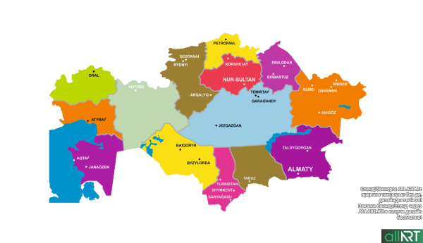 Политическая карта Казахстана с областями