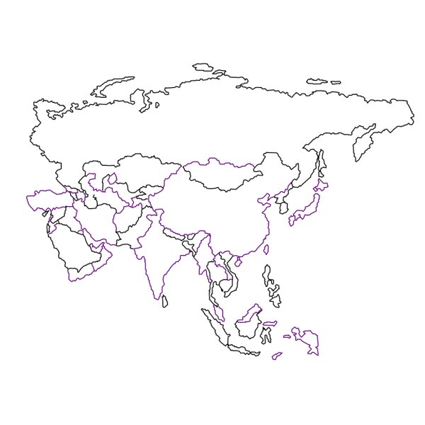 Карта Азии нарисованная