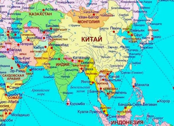 Карта политическая Азии со всеми странами