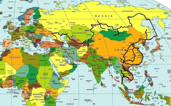 Политическая карта мира Европа и Азия