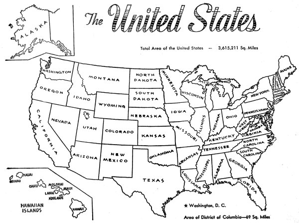 Карта Штатов США для печати